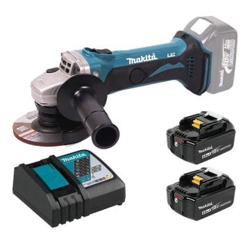 Makita/牧田 充电式角向磨光机角磨机打磨机,盘径115mm回转数11000,18V4.0Ah两电一充,DGA452RME