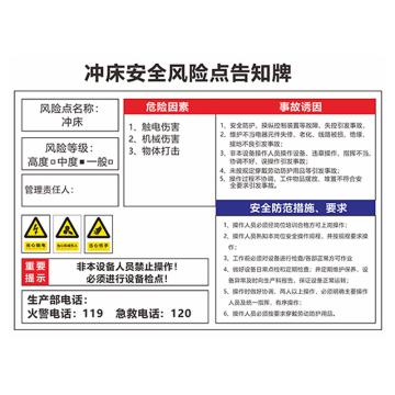 SAFEWARE/安赛瑞 安全风险点告知牌，40x60cm，冲床