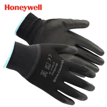 霍尼韦尔Honeywell PU涂层手套，2100251CN-08，涤纶耐磨黑色PU涂层手套，10副/包