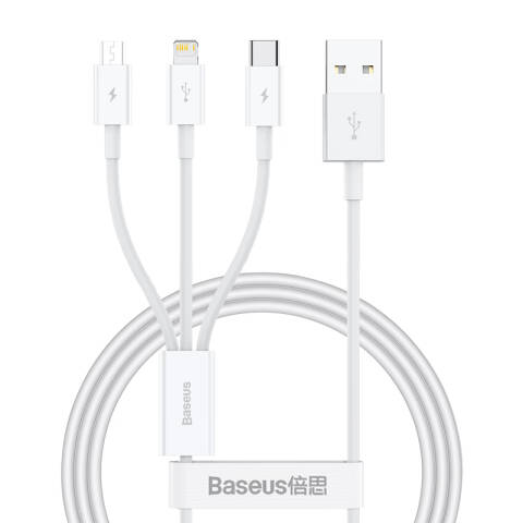 Baseus/倍思 数据线 优胜系列USB to M+L+C 3.5A 1.5m 白