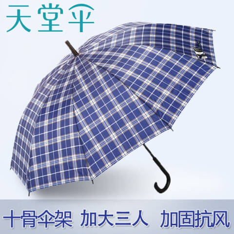 天堂伞TTS 长弯柄双人超大防风男女加大加固10骨晴雨伞商务直杆伞，170E 随机色