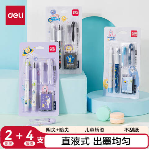 Deli/得力 S691钢笔(墨蓝)(1明尖+1暗尖+4墨囊/卡)