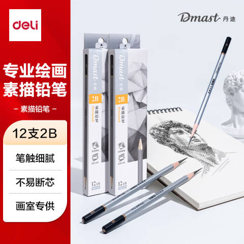 Deli/得力 dmast丹途RK3-2B_素描铅笔2B(混)(12支/盒)