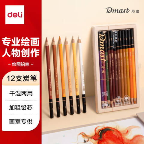 Deli/得力 dmast丹途RK4-B 彩色炭笔沁容套装（混）（12支/盒）