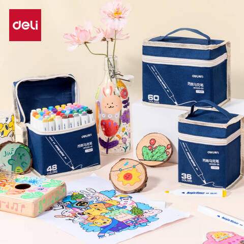 Deli/得力 HM328-36布袋装三角杆丙烯马克笔(混)(36色/袋)