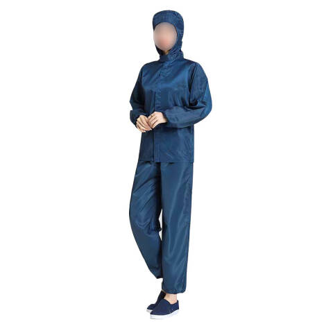 易工鼎 防静电服 分体无尘服连帽有口袋工作防护服 藏青色2XL码yjy09515