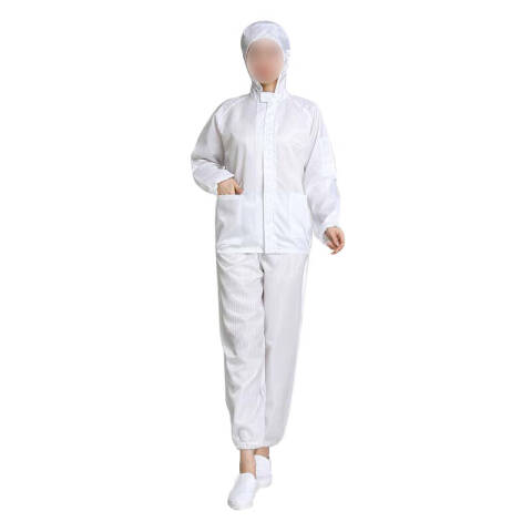 易工鼎 防静电服 分体无尘服连帽有口袋工作服防护服 白色L码yjy09486