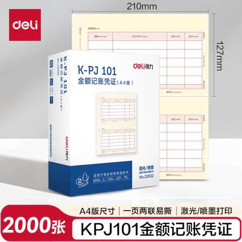 Deli/得力 22002KPJ101金额记账凭证(混)(2包/箱)