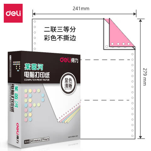 Deli/得力 莱茵河L241-2电脑打印纸(1/3C彩色不撕边)(1000页/盒)