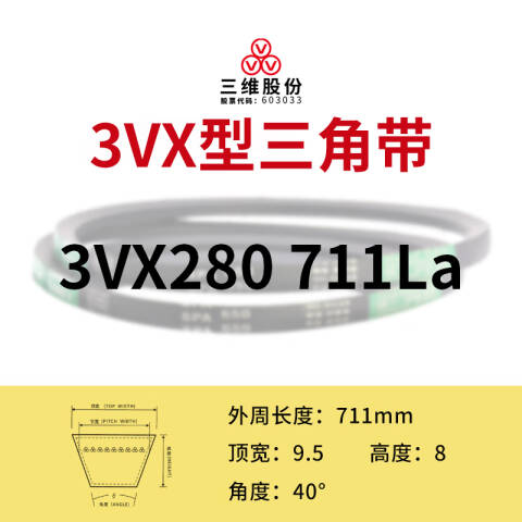 THREEV/三维有齿V带AV9.5/3VX711(同英制型号3VX280)公制