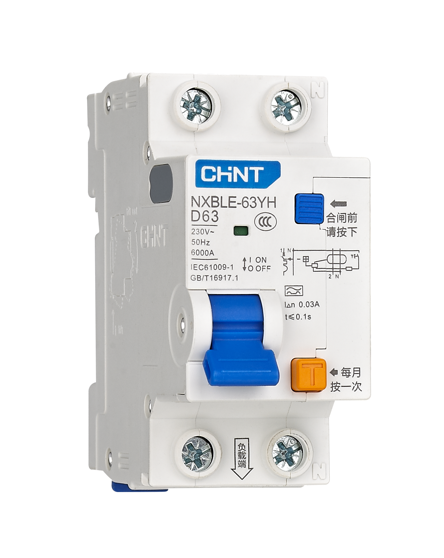 CHINT/正泰 NXBLE-63YH 剩余电流动作断路器 NXBLE-63YH 1P+N C63 30mA 6kA
