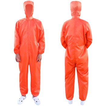 采易乐 防静电连帽连体服 无尘服车间工作服防护服可定制 橙色S码-8XL码【下单备注尺码】07629