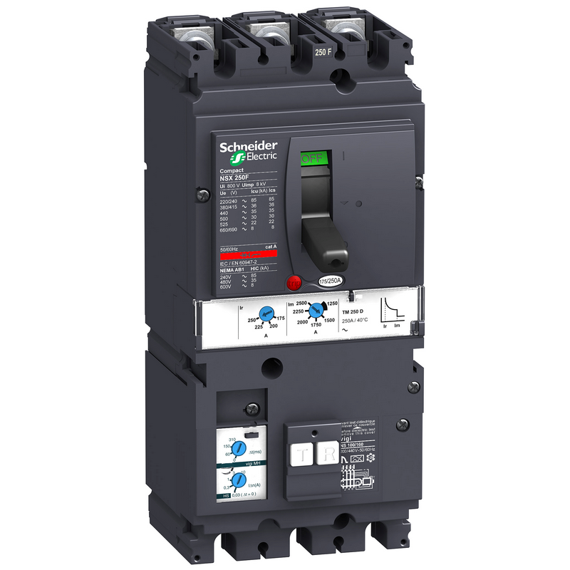 施耐德 NSX塑壳漏电保护断路器 VIGINSX250F MH TM250D 3P3D (3P) 固定式前接线