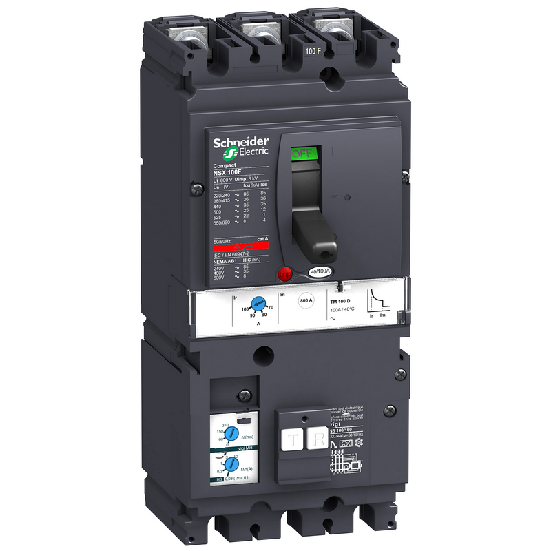 施耐德 NSX塑壳漏电保护断路器 VIGINSX100F MH TM40D 3P3D (3P) 固定式前接线
