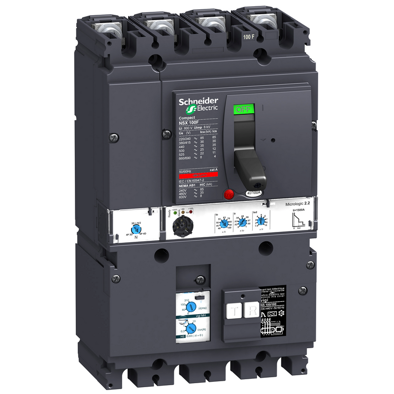 施耐德 NSX塑壳漏电保护断路器 VIGINSX100F MH MIC2.2 40A 4P4D (4P) 固定式前接线