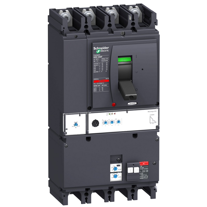 施耐德 NSX塑壳漏电保护断路器 VIGINSX400F MIC2.3 400A 4P4D (4P) 固定式前接线