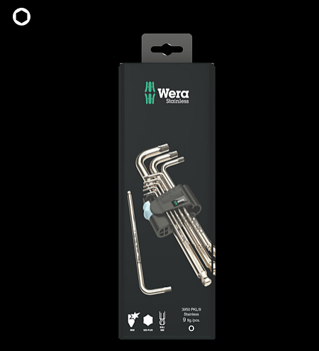 WERA/维拉 3950 PKL/9 SB Winkelschlüsselsatz, metrisch, Edelstahl  不锈钢内六角套装 05073544001