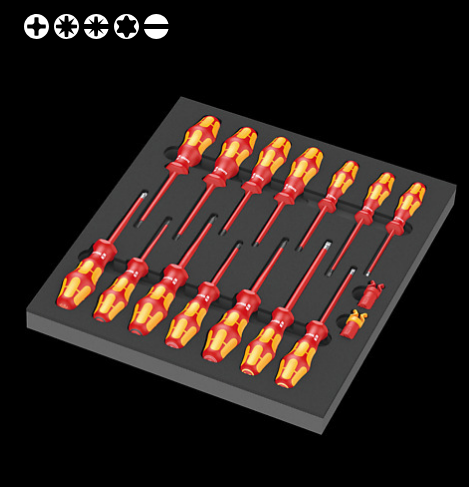 WERA/维拉 用于工具车的托盘组套9711 Foam  VDE screwdriver set 1 05150102001