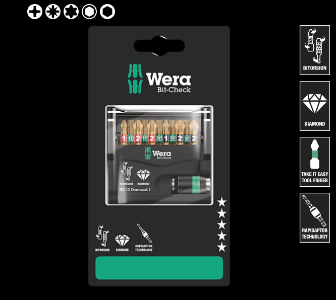 WERA/维拉 Bit-Check 12件金刚石涂层批头套装 1 SB 05136392001