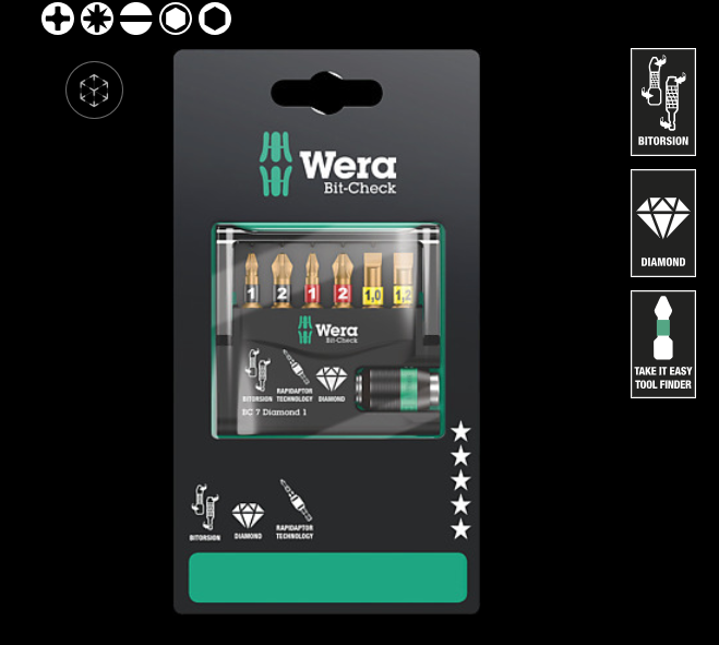 WERA/维拉 Bit-Check 7金刚石涂层批头吊卡套装 1 05073419001