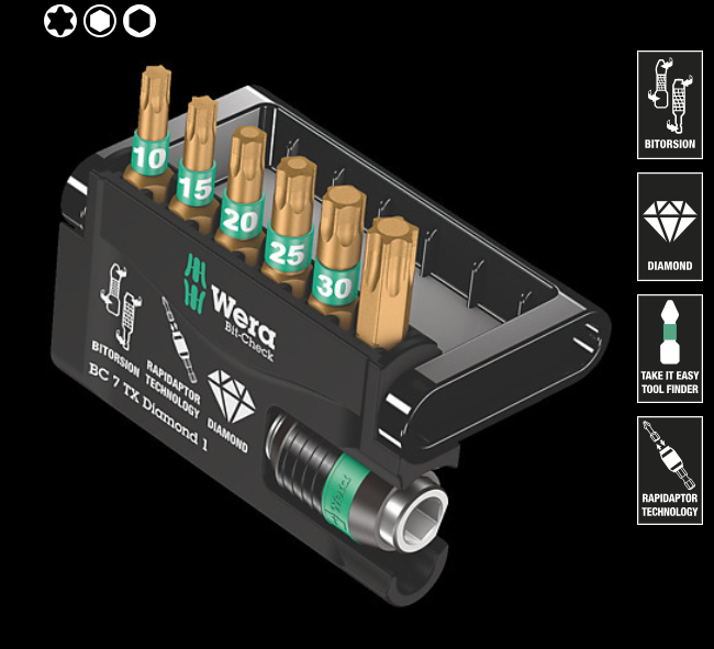 WERA/维拉 Bit-Check 7 TX Diamond 1 批头套装 05057415001