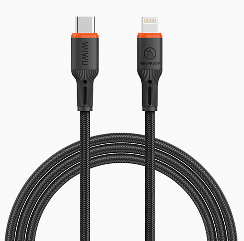WiWU 阻燃一号充电线 Wi-C097(C-L)1.2m 黑