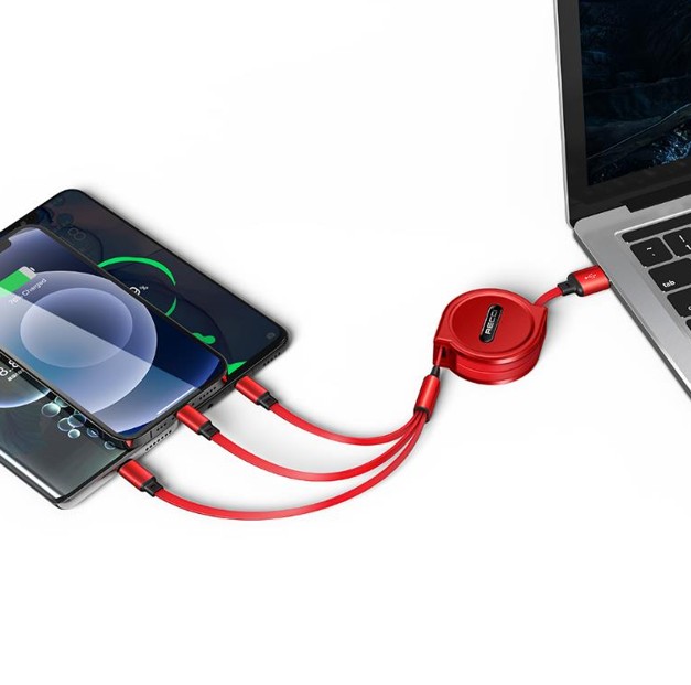 锐思/RECCI 10W 三合一伸缩数据线+高档手感漆工艺 雷霆RTC-T08